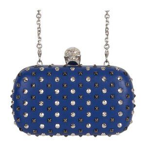 Alexander McQueen- Blue Studded Leather Skull Clutch/Crossbody